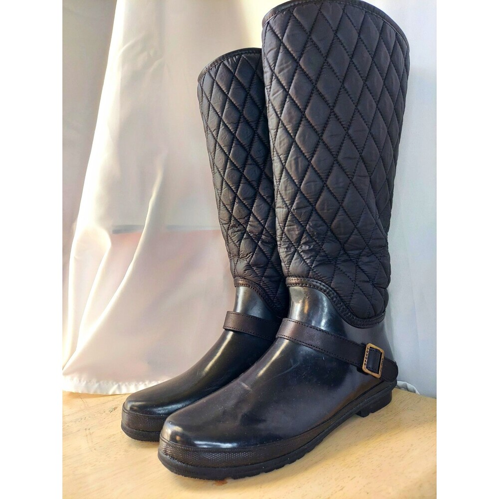 Sperry Top-Sider Womens Black Quilted Knee High Rain Boots Buckle US 9
